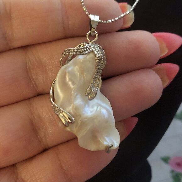 Large Keshi Pearl & Baroque Fresh Water Pearl Necklace & Earrings - Picture 3 of 11